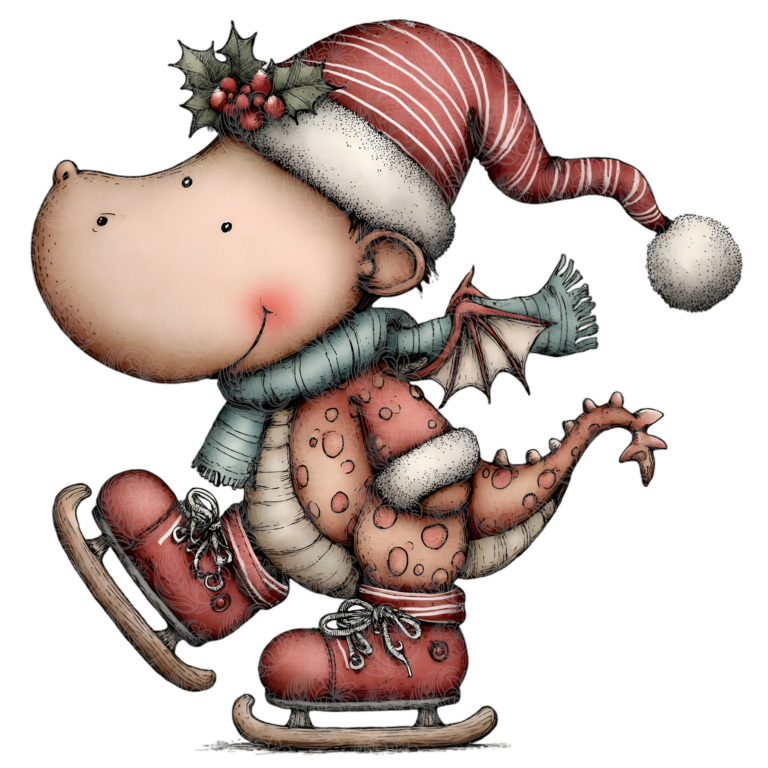 Funny Christmas Dragon with Skates and Scarf – GBH22577